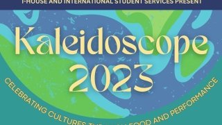 A globe that has "Celebrating Cultures Through Food and Performances" below it and "Kaleidoscope 2023" in the middle of the globe.