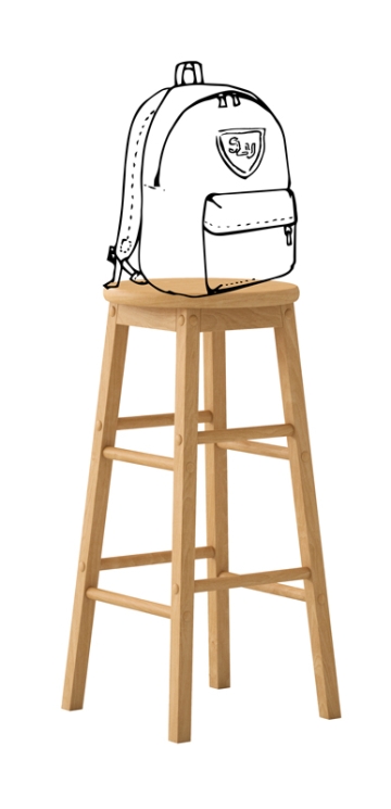 Drawing of backpack on a stool
