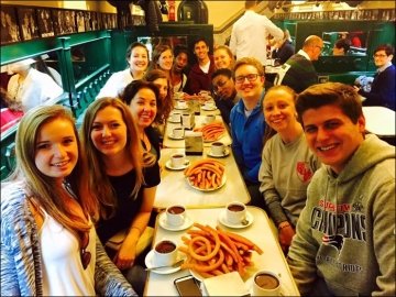2015-2016 Spain Program Group Spring 2016 enjoying chocolate con churros in Madrid.