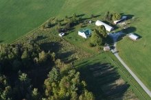 An aerial view of the sustainability farm.