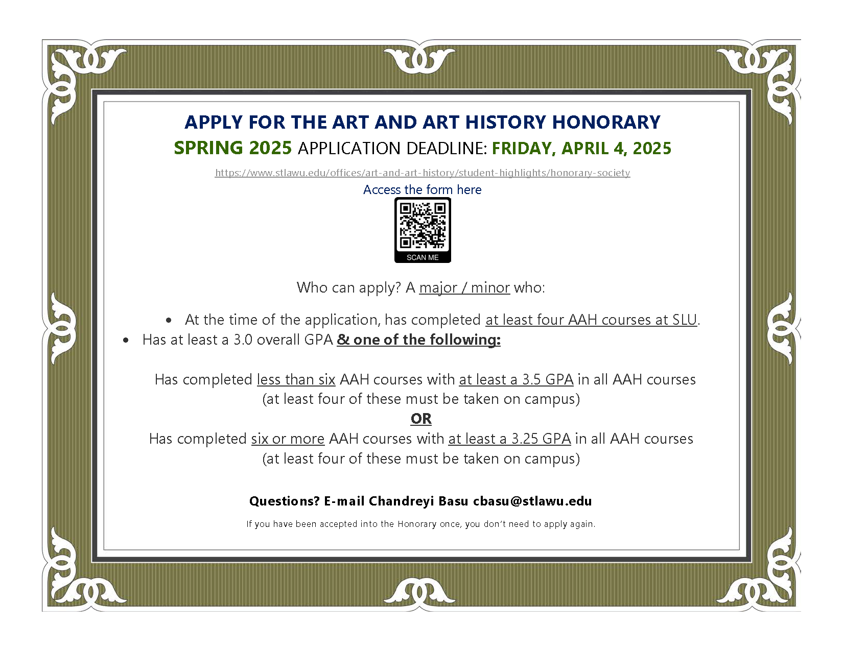 Spring 2025 Art & Art History Honorary Society Application Deadline ...