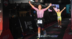 Sarah Peebles during Finish line of Ironman Lake Placid, July 2025.