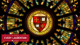 Herring-Cole Rose Window with the Campaign for Every Laurentian Logo