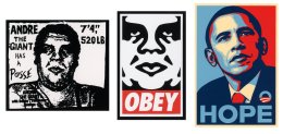 three stickers by shepard fairey