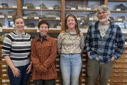 Dr. Sarah Brehm, Marika Stauring ’24, Aubrey Burns ’23, and Dr. Jeff Chiarenzelli