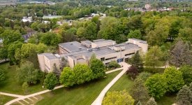 An aerial view of Owen D. Young Library.