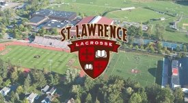 Saints Lacrosse Logo over arial of Saints Athletics Facilities.
