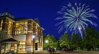 fireworks over the student center