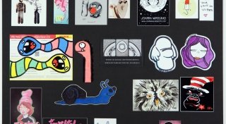 collection of street stickers by female artists