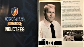 IMCLA Hall of Fame Induction Ceremony program pages-Contains IMCLA logo and picture of Don Leet with bio in unreadable font.
