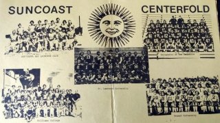 scan of a old lacrosse program with five team photos