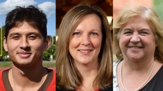 Tyler Grochot, Saint Lawrence University President Kathryn Morris, and Florence Hines. 