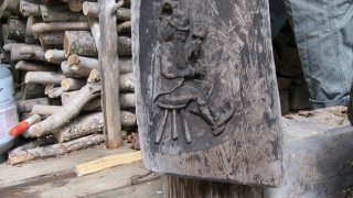 One of Michael’s hand-carved gnomes working diligently.