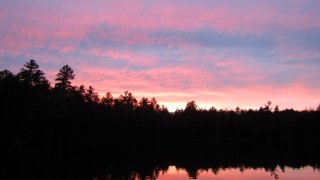 Sunset over Massawepie Lake after dinner.