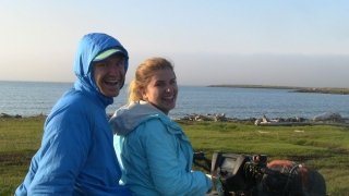 Gunnar Ohlson and Margaret Mauch travel to study site near Savoonga, Alaska.