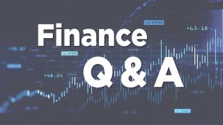 A graphic that reads "Finance Q and A" with figures and charts representing the finance industry in the background.