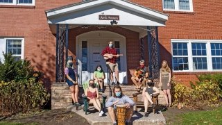 Students on the steps of the Arts Annex