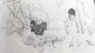 Artist Chloe Alexander welcomes some guests to the studio