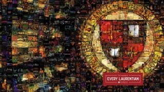 A photo of the St Lawrence shield made up of collaged photos of students, events, and more.