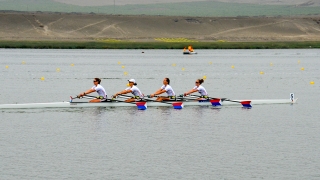 A photo of the women's rowing team in action. 