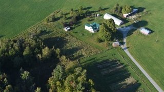 An aerial view of the sustainability farm.