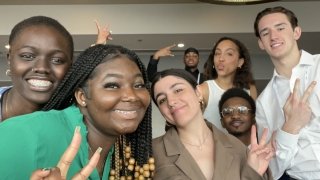 A group of Saint Lawrence University students attending a conference.