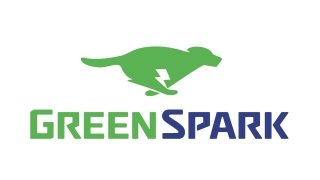 The GreenSpark Solar logo, which features a green dog running such that the front and back legs are crossing each other, revealing a white lightning bolt in the space between the legs and the body. Below the dog, text reads "GREEN" in green letters and "SPARK" in blue.