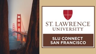 A photo of the Golden Gate Bridge, framed between two tall cliffs is on the left, with the SLU Connect San Francisco logo on the right.