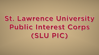 Red text reads "St. Lawrence University Public Interest Corps (SLU PIC)" on a beige background