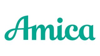 The Amica Mutual Insurance logo, which is simply the word "Amica" written in blue-green script.