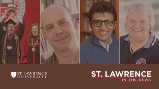 A collage of Charlie Reinhardt, President Morris, Howard Eissenstat, Atal Ahmadzai, and Aileen O'Donoghue. Saint Lawrence University, Saint Lawrence in the News. 