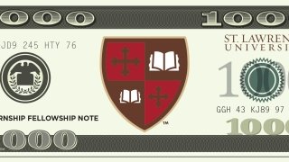 $1000 dollar bill with St. Lawrence University logo