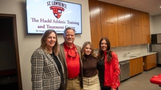 President Kate Morris joined Don and Debbie Haehl P’17, ’25 and Lane Haehl ’25 to visit the new Athletic Training and Treatment Center named in their family’s honor.