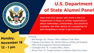 U.S. Department of State Alumni Panel on Monday, November 18 12 to 1 pm