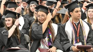 Saint Lawrence University graduates moving their tassels