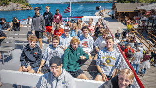 St. Lawrence students on a boat tour through the Thousand Islands