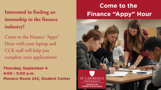 Interested in finding an internship in the finance industry? Come to the Finance "Appy" Hour!