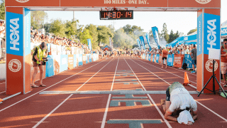 Jeff Mogavero '16 collapsing at the finish line of Western States