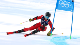 Emma Gatcliffe '27 competing in alpine skiing at the Milan Cortina 2026 Winter Olympic Games