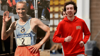 Side-by-side images of two distance runners dressed in athletic clothing.