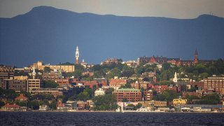 The Burlington skyline on a hazy day.