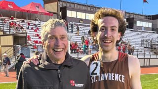 Lee Pollock and Nick Lyndaker after a track meet.