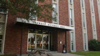 Exterior view of Bewkes Science Hall featuring the main entrance.