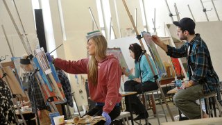 Student's painting in a studio in Griffiths Arts Center