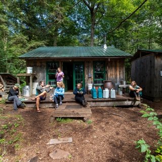 Students in front of a building