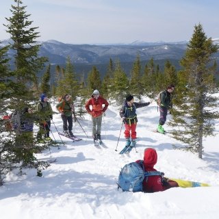 People cross country skiing