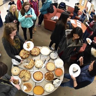 Students with pies