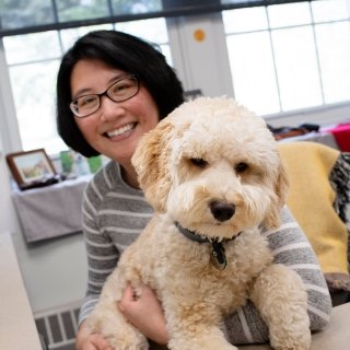 Laurentian holding a dog