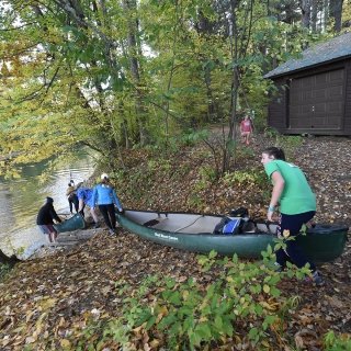 Students taking out canoes