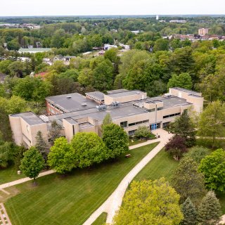 An aerial view of Owen D. Young Library.